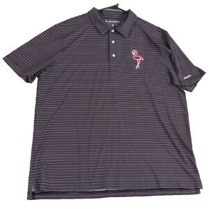 Chubbies Polo Shirt Men XL Black Pink Flamingo Stripe Performance Golf Casual